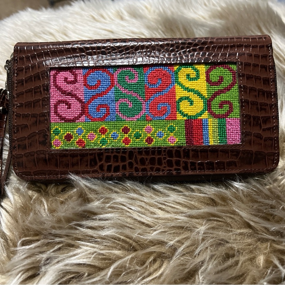 Elegant Brown Clutch with Colorful Embroidery
